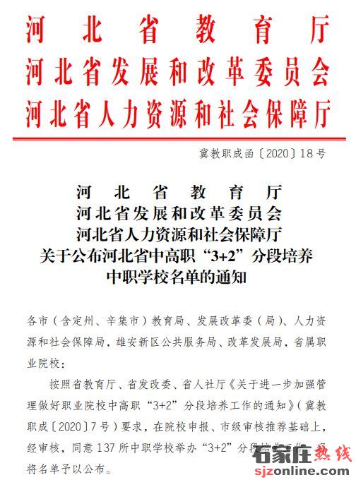 2020年河北省3+2學(xué)校名單