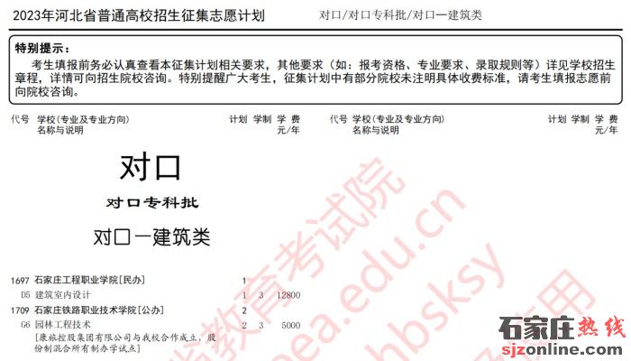 河北省對(duì)口專(zhuān)科批征集志愿計(jì)劃