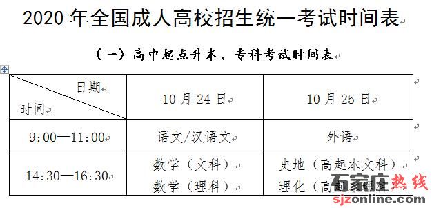 2020年全國(guó)成人高考考試時(shí)間
