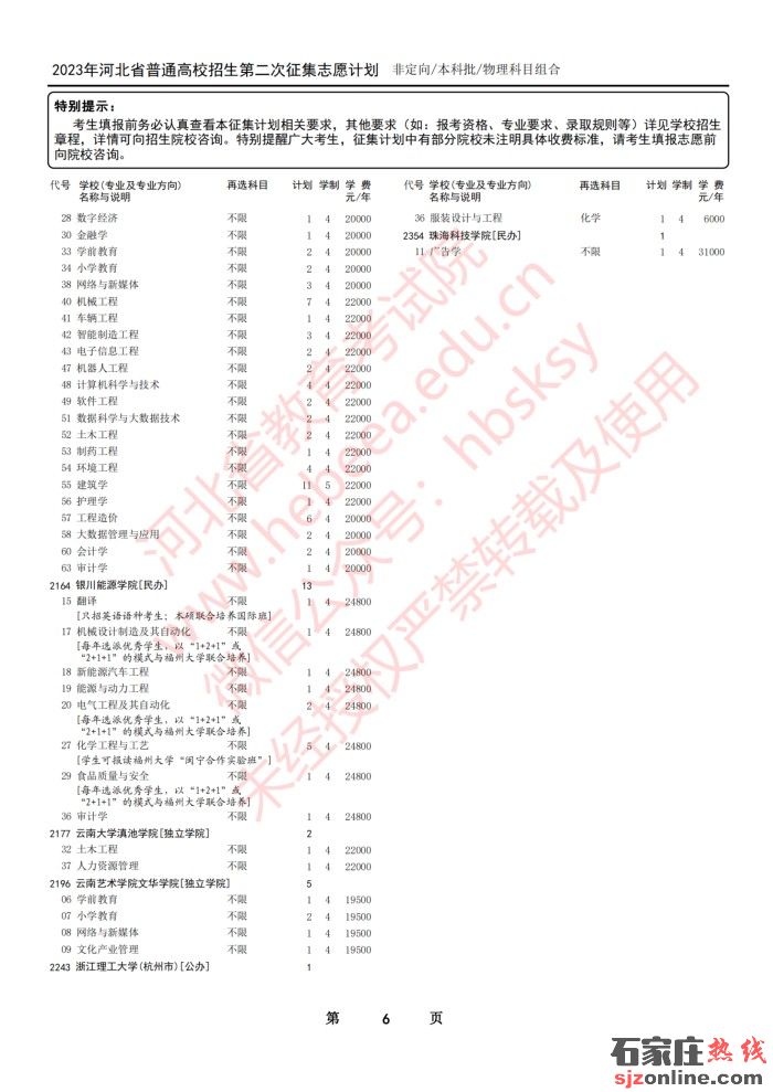 河北本科批征集志愿計劃