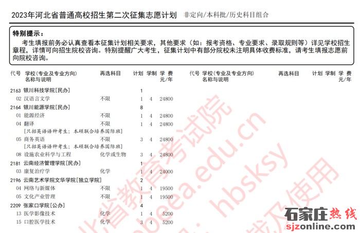 河北本科批征集志愿計劃