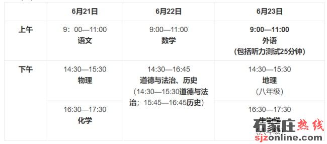 2025年河北省統(tǒng)一中考時(shí)間安排表